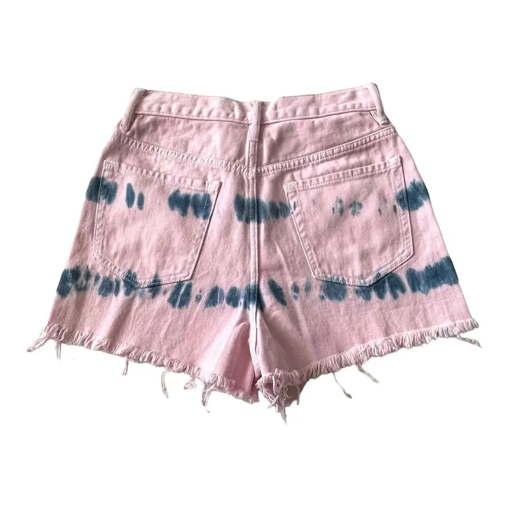 Pacsun Womens Jean Shorts 26 Ultra High Rise Vintage Short Button Fly Tie Dye